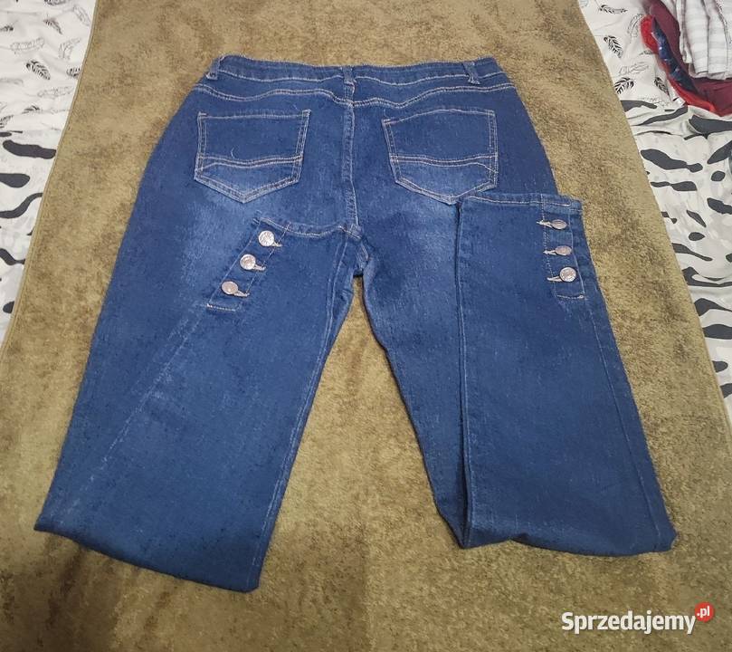 Dżinsy niebieskie z guzikami na nogawkach L Piaseczno