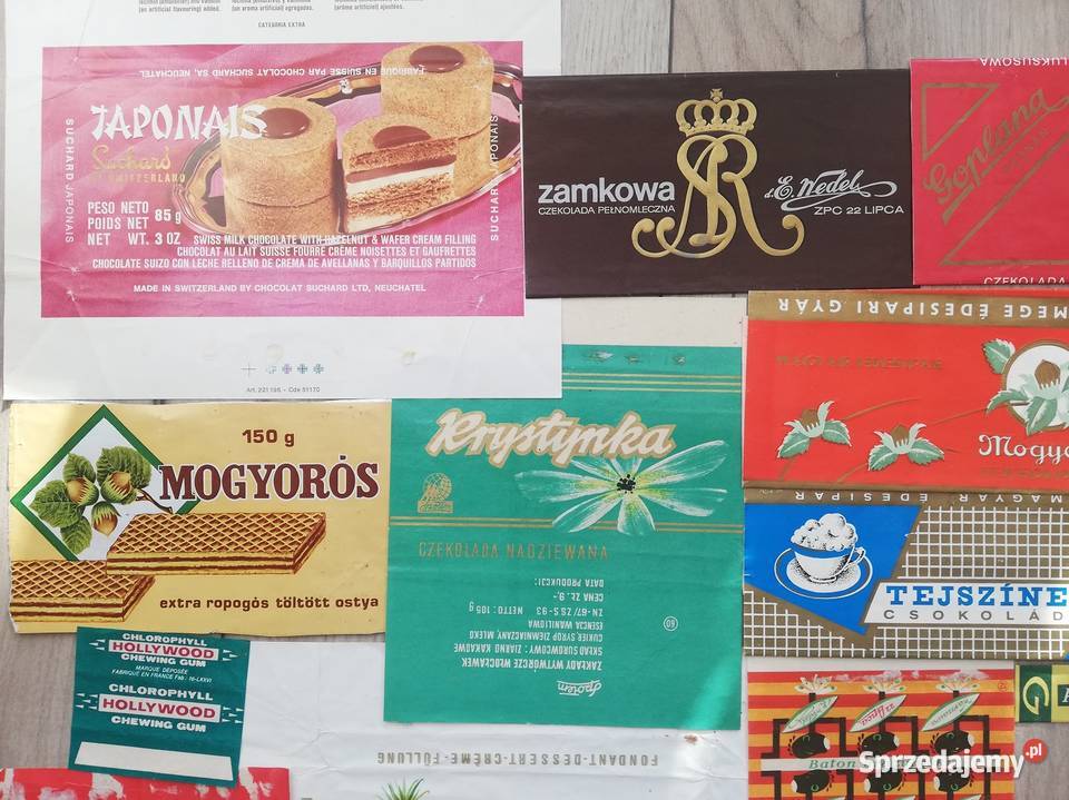 Opakowania czekolad i gum do żucia lata 6070 Wronki