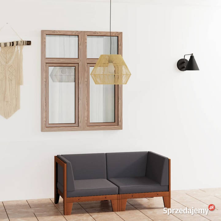 2osobowa sofa z ciemnoszarymi poduszkami drewno Warszawa