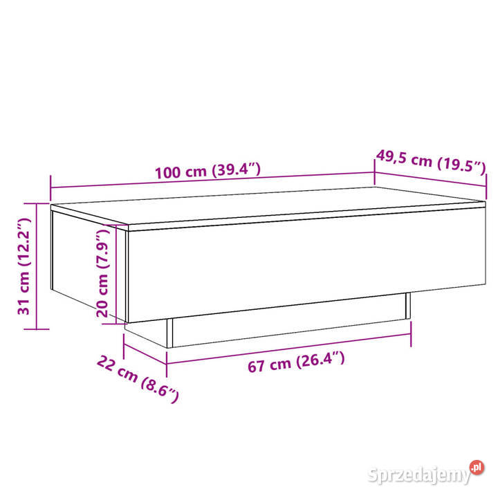 Stolik kawowy stare drewno 100x495x31 WM856404 Warszawa