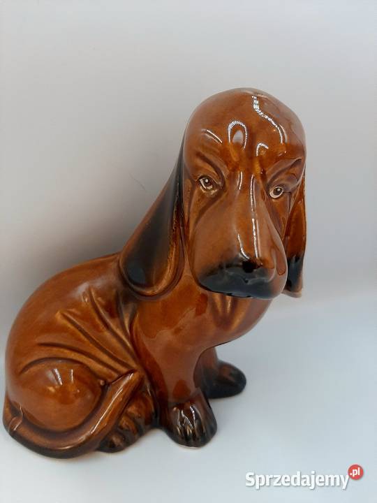 Śliczna ceramiczna figurka jamnik pies baset Inowrocław