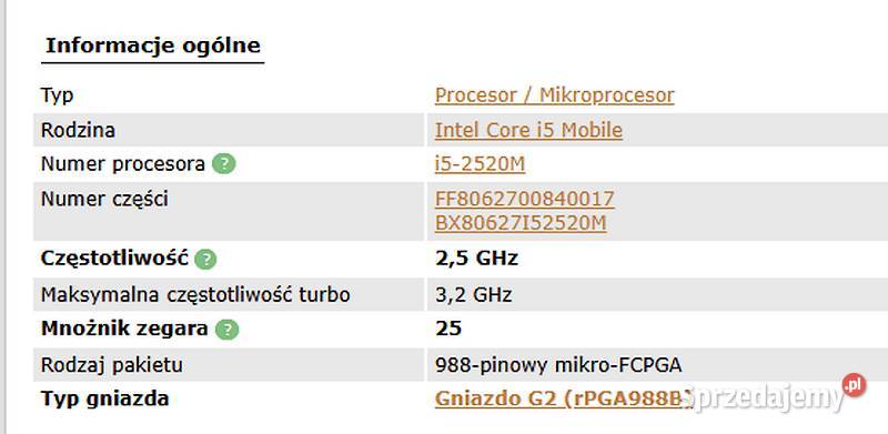 Procesor Intel Intel Core i52520M 25 GHz SR048 Opole