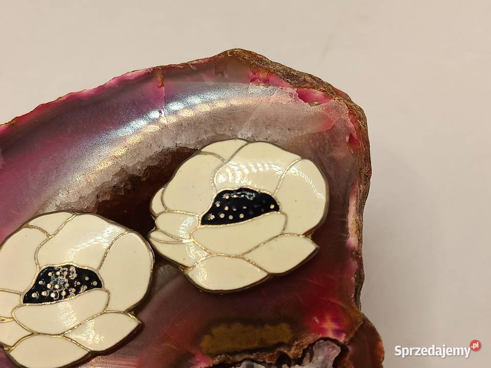 Kolczyki kwiatki biało czarne