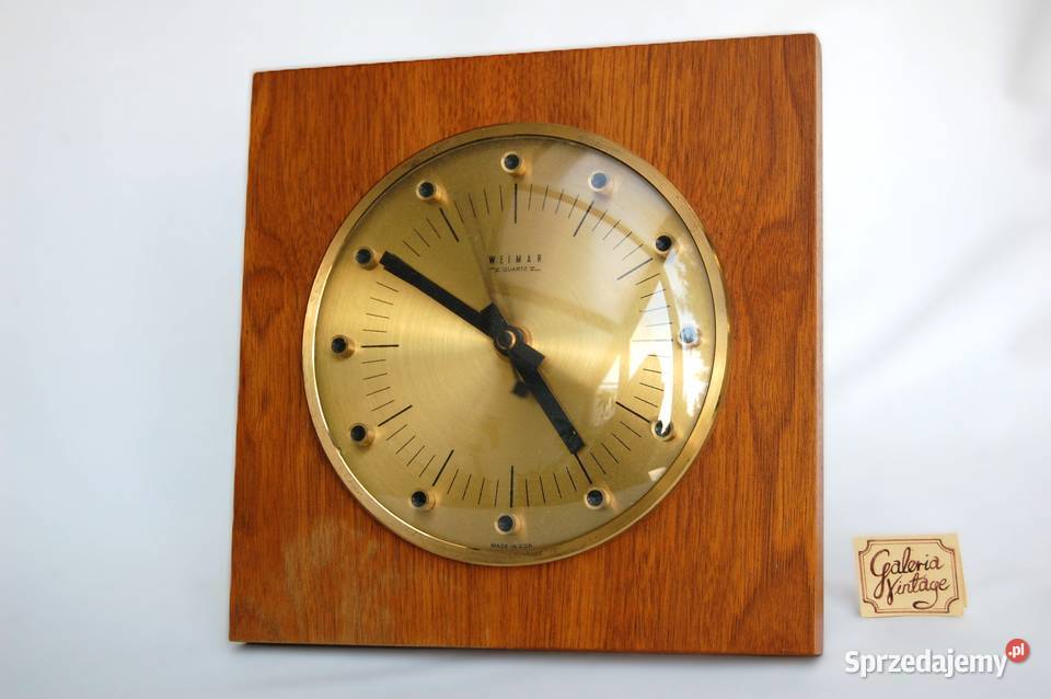 Zegar ścienny Weimar mosiądz drewno teak Lublin
