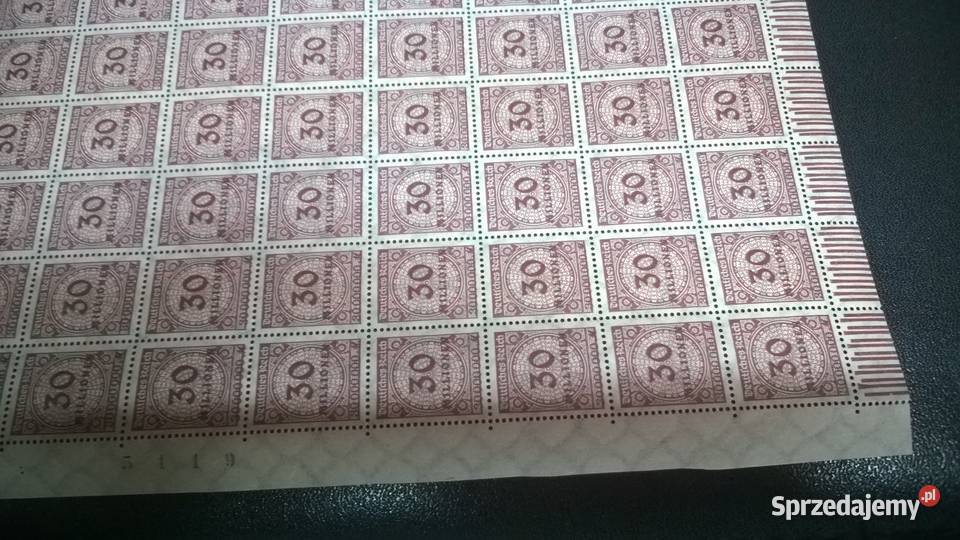 znaczki 30 miliony 1923 Deutsches Reich ARKUSZ Warszawa