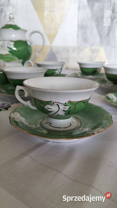 Piękny porcelanowy serwis kawowy na 12 osób Porcelana i szkło