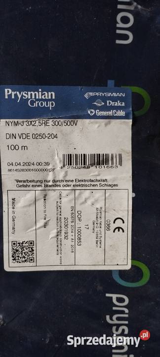Sprzedam przewód NYMJ 3x25 mm2 okrągły posiadam Trzcińsko-Zdrój