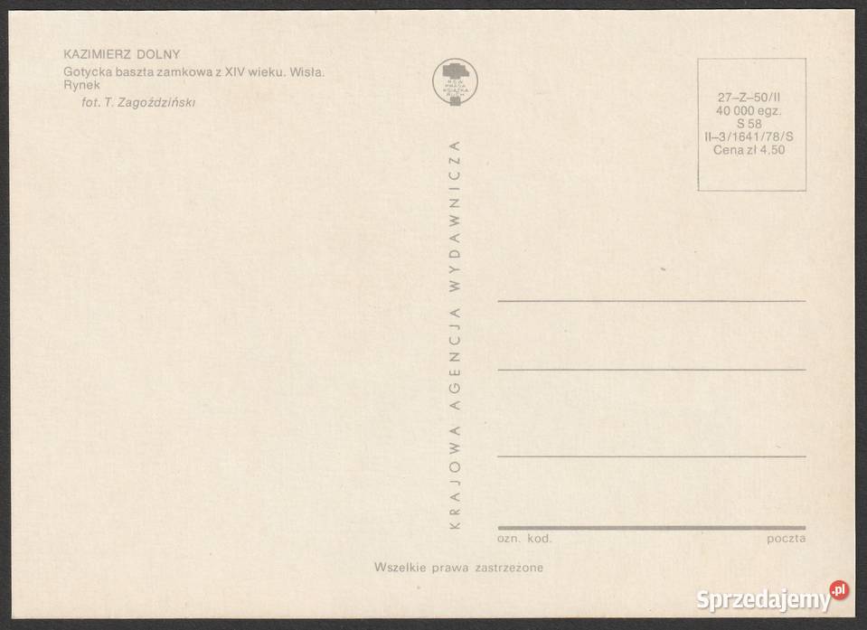 KAZIMIERZ DOLNY BASZTA WISŁA RYNEK 1978
