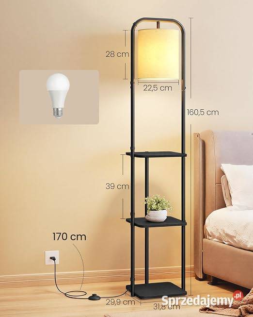 Lampa stojąca podłogowa z regałem 3 półki led Golina