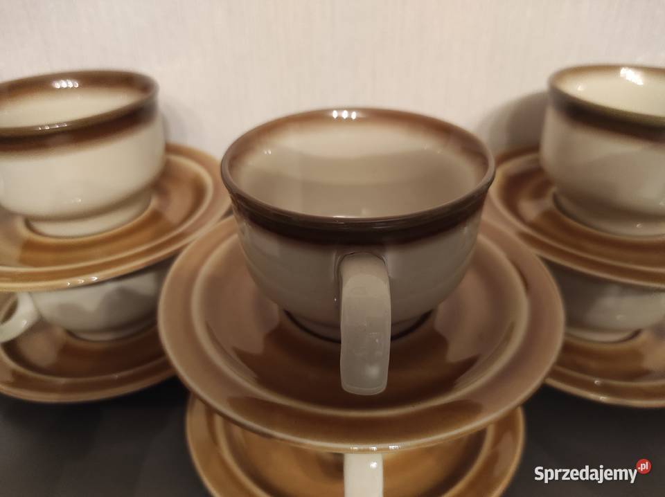 Filiżanki Dana porcelit Pruszków odcienie brązowego Warpechy Stare