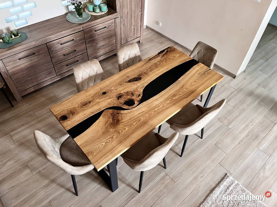 Stół jesionowy żywica epoksydowa loftowy 75cm