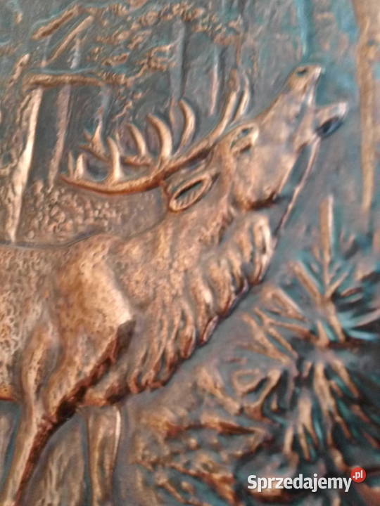 Obraz jelenia metaloplastyka PRL sprzedam