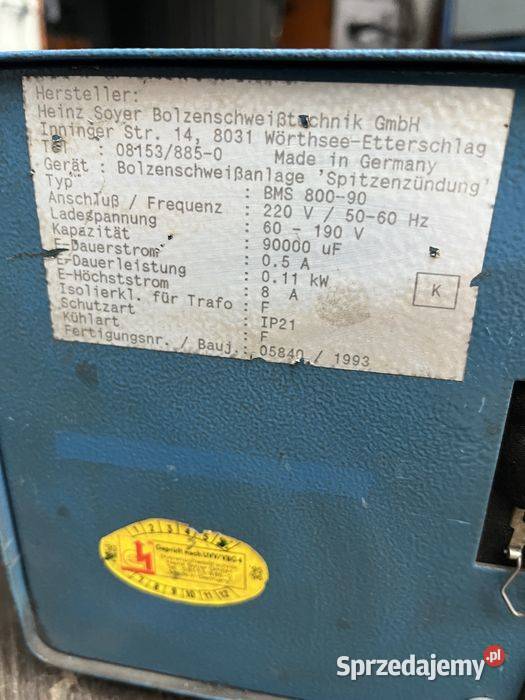 Zgrzewarka kondensatorowa Soyer BMS80090 do Tuliszków