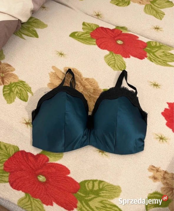 Czarnoniebieski biustonosz z koronką UK 36DD EU łódzkie Łódź