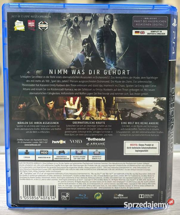 Gra 4 Dishonored2 Gry na konsole warmińsko-mazurskie Elbląg sprzedam