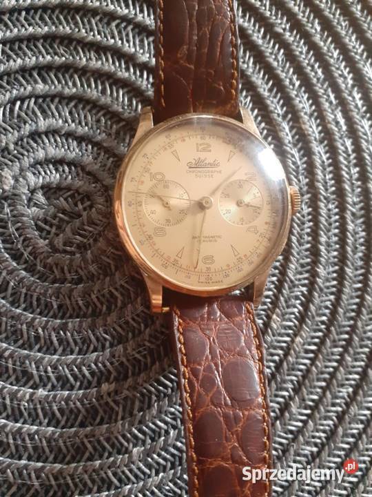 Złoty zegarek Atlantic chronograf 750 18k klasyk Kamienna Góra sprzedam