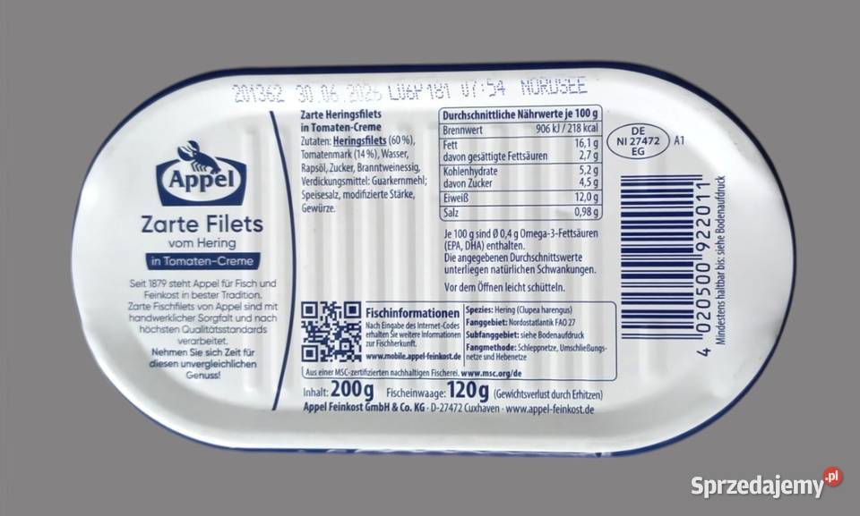 Appel filety śledziowe w kremie pomidorowym 200g Chrzanów