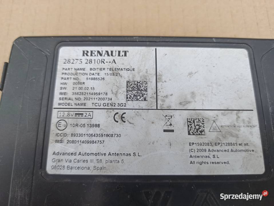 RENAULT SMART MODUŁ TELEFONU 282752810R
