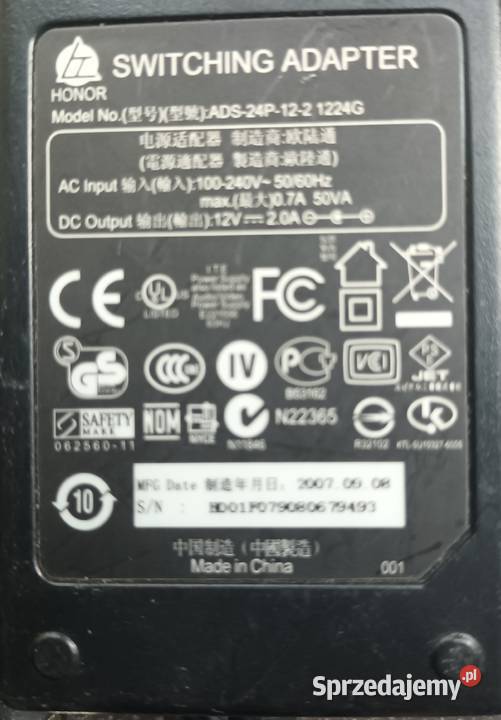 Oryginalny zasilacz Honor ADS24P122 1224G opolskie sprzedam