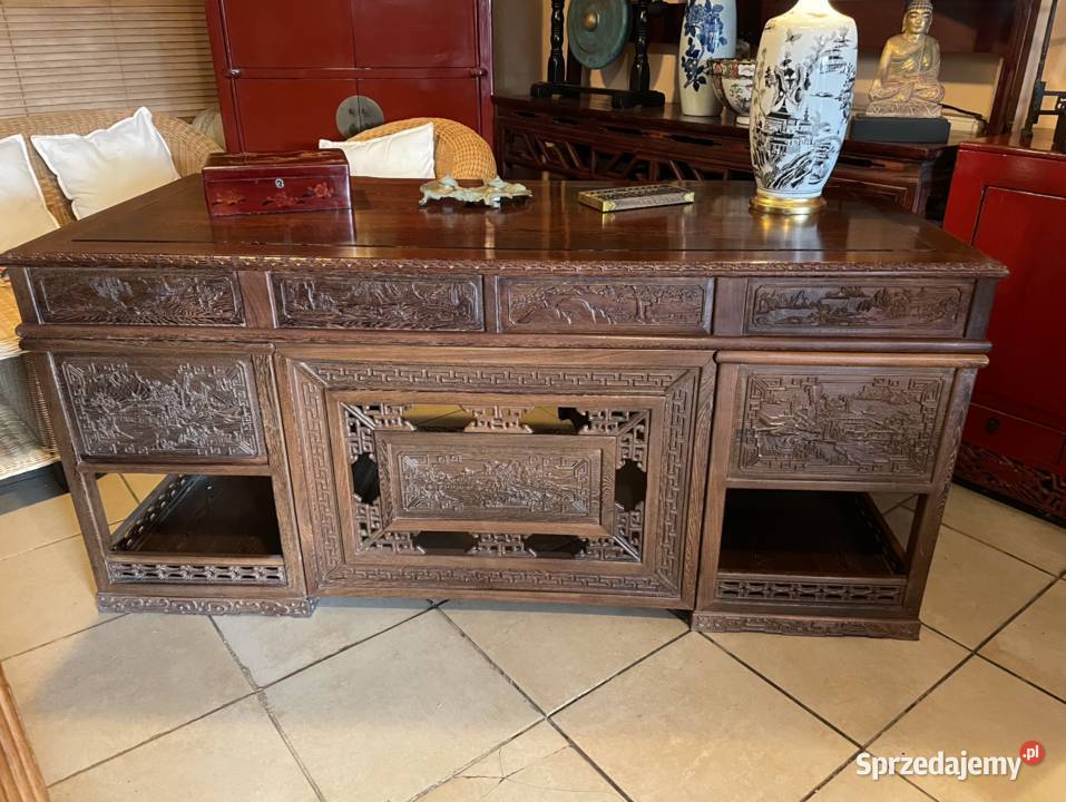 Duże biurko orientalne z litego drewna masywne Raszyn