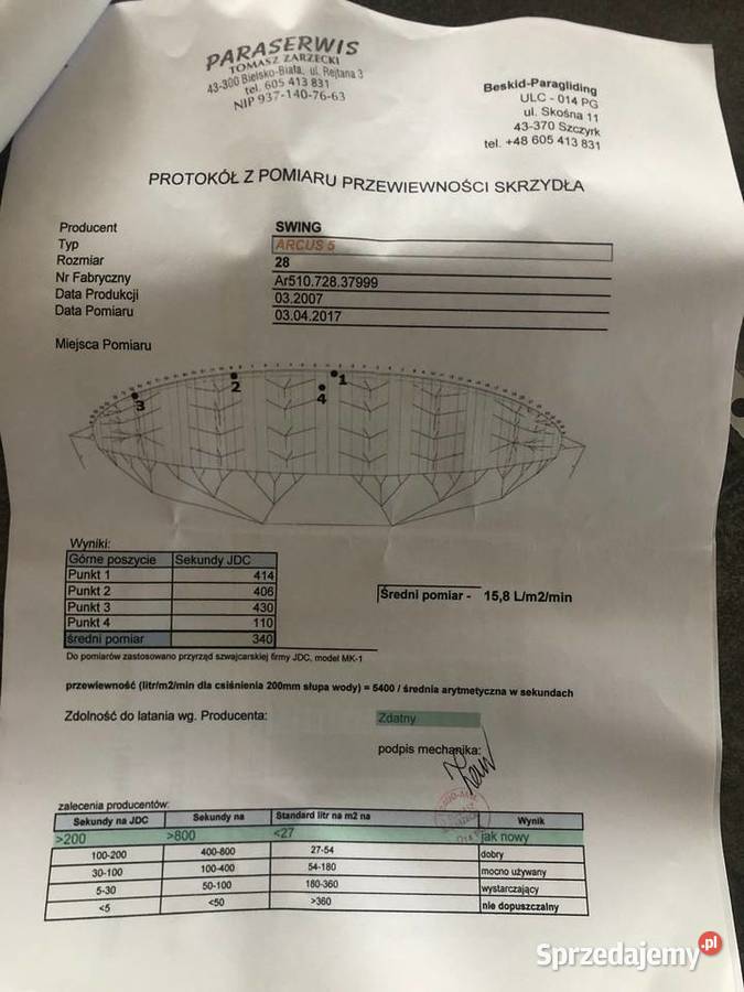 Paralotnia Arcus 528 SWING zestaw Cieszyn