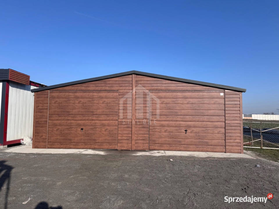 Garaż blaszany 8x6m 2x brama drzwi drewnopodobny Wieliczka