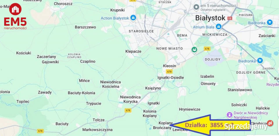 Ogłoszenie działka Poddubówek 1050m2 20m
