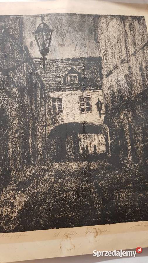 Litografia ulica Kozia Warszawa sygnowana 1961