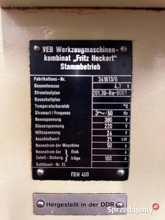 FREZARKA UNIWERSALNA WMW HECKERT FQW 400 małopolskie Trzebunia
