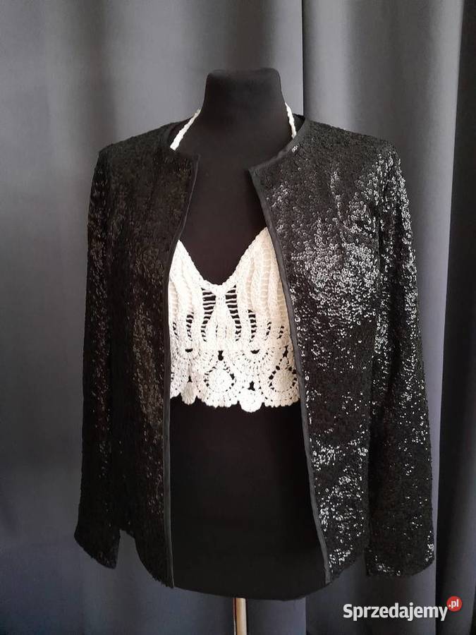 Czarna narzutka żakiet elegancka cekiny cekinowa Rozmiar 38(M) Sosnowiec