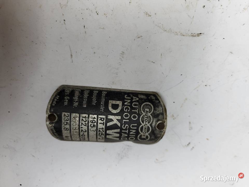 TABLICZKA ZNAMIONOWA DKW 1953