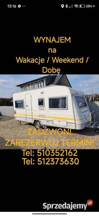 Wynajm wypożyczenie wynajem Przyczepa kempingowa Opole Lubelskie