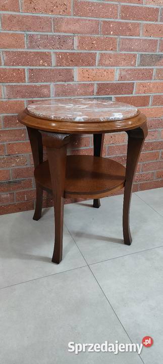 Piękny stolik dębowy marmur Łagów