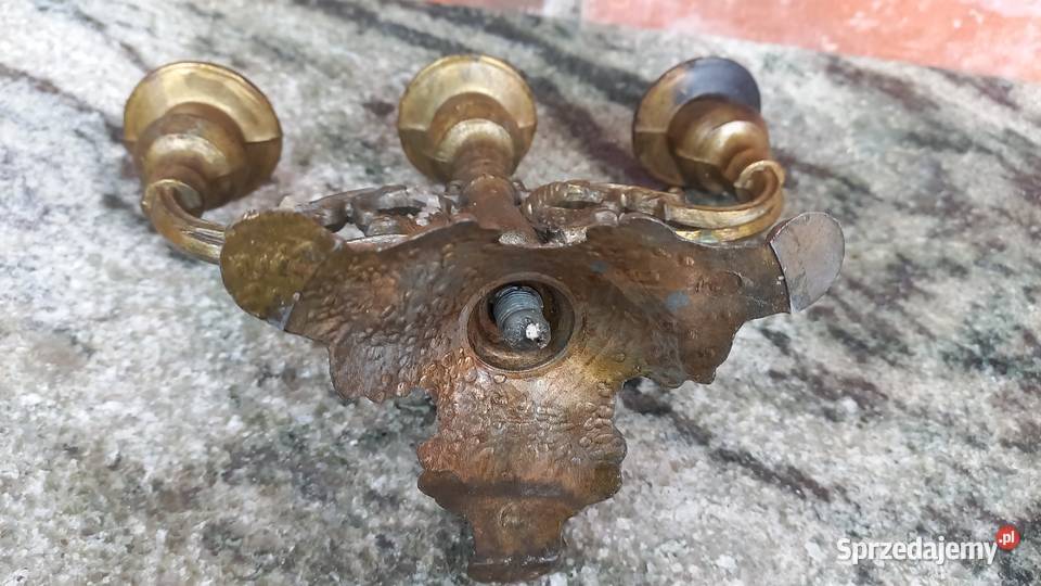 Świecznik mosiężny metalowy na 3 świeczki 755 Gawroniec sprzedam