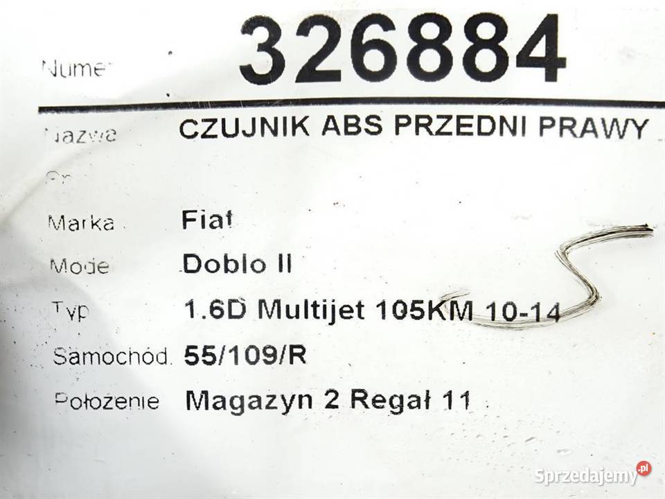 CZUJNIK ABS PRZEDNI PRAWY FIAT DOBLO II ABSENSOR osobowe