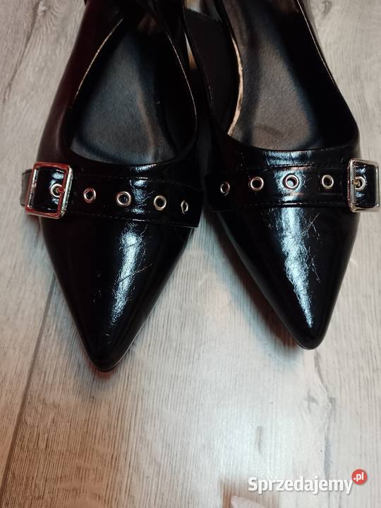 4041 Czarne baleriny wieczorowe z odkrytą piętą Balerinki Kraków