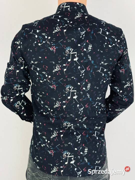 GIOVANNI PERA Koszula męska K016 czarna muzyczna Ostrów Wielkopolski