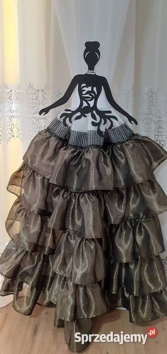 Firany zasłony złoto czarne falbany Mława