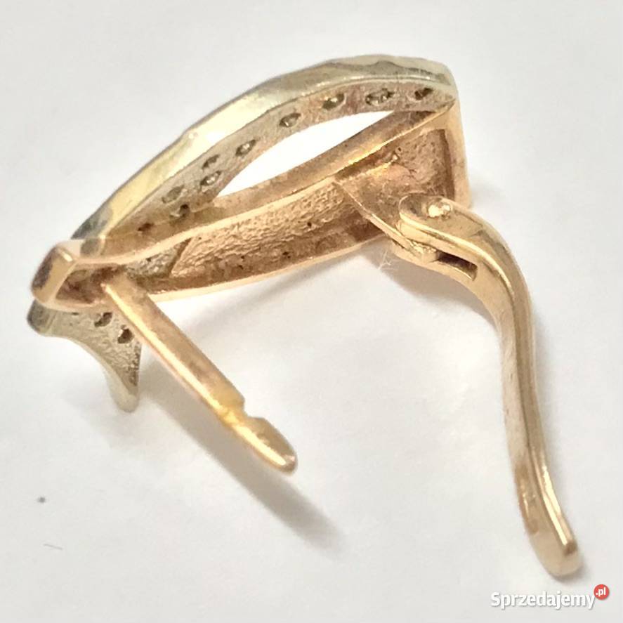 Złote kolczyki 585 14K z cyrkoniami model wstęga Warszawa