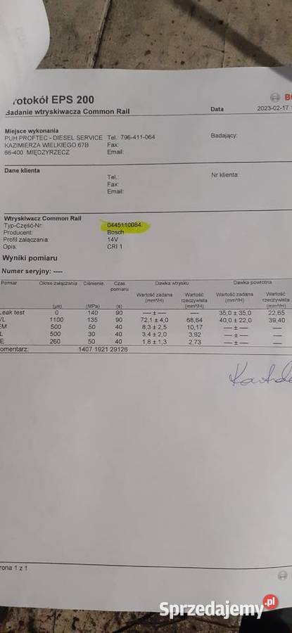 Wtryskiwacz vivaro trafic 0445110084 Międzychód