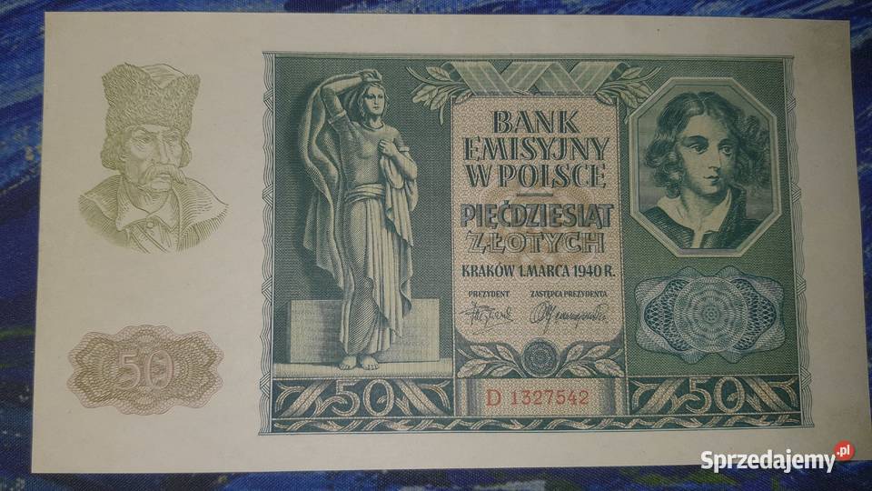 RZADKOŚĆ 50 złotych 1940 s D UNCUNC Warszawa