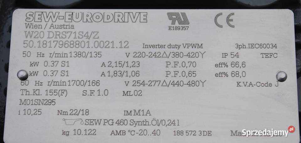Motoreduktor kątowy 037kw 135obrmin SEW lubuskie Kargowa
