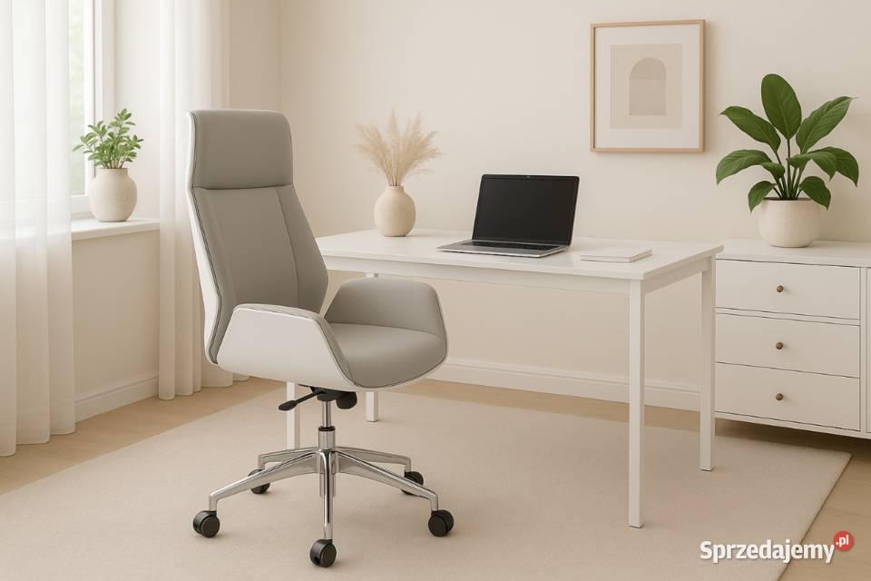 Fotel obrotowy biurowy biało szary srebrna noga Fotele i krzesła obrotowe małopolskie