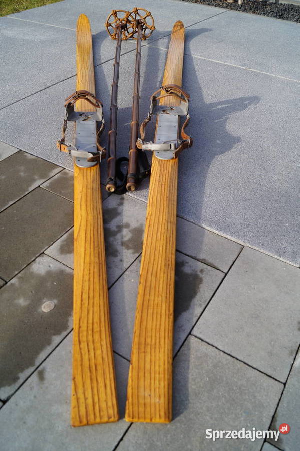 Stare narty jesionowe 190 z kijkami sprzedam