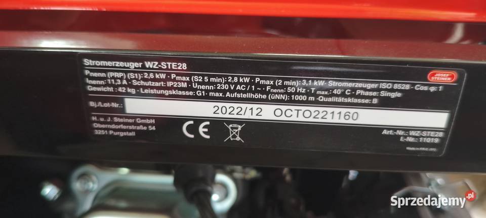 Agregat prądotwórczy Josef Steiner WZSTE28 Rzepiennik Biskupi