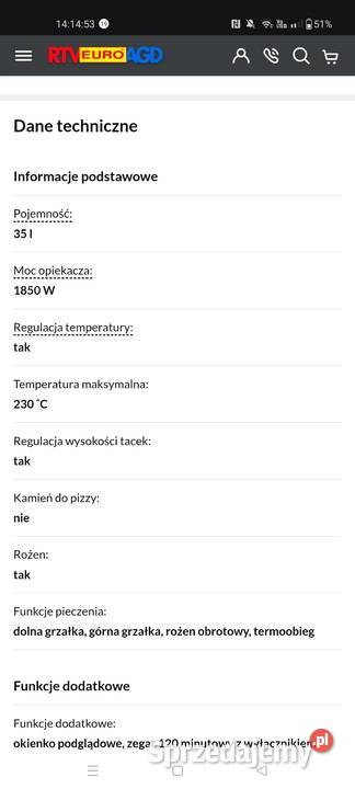 Piekarnik 35l wolnostojące małopolskie