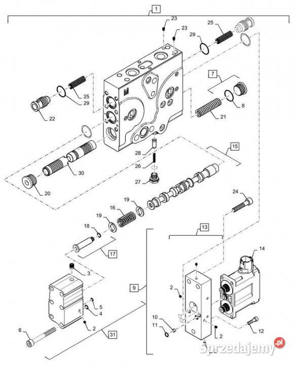 Holland T6090 T6070 Zawór valve assy lh aux cch