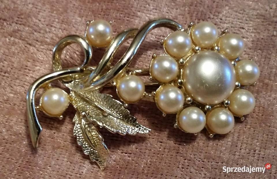 Stara angielska broszka srebrnoperłowa