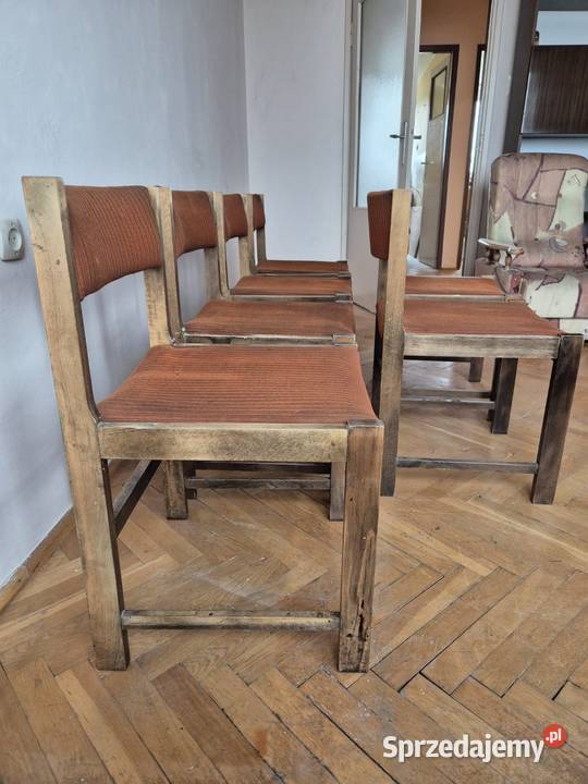 Krzesła tapicerowane PRL komplet 6 Vintage do Września