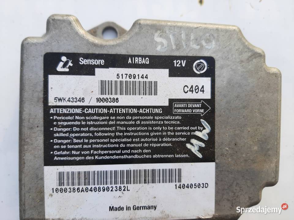 Sensor moduł poduszek Air Bag Fiat STILO osobowe Ksawerów